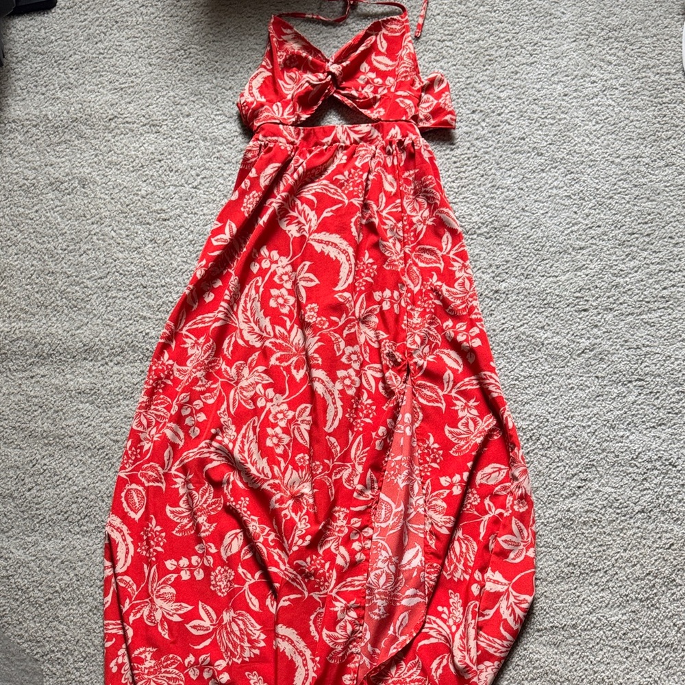SHEIN Red and White Floral Dress